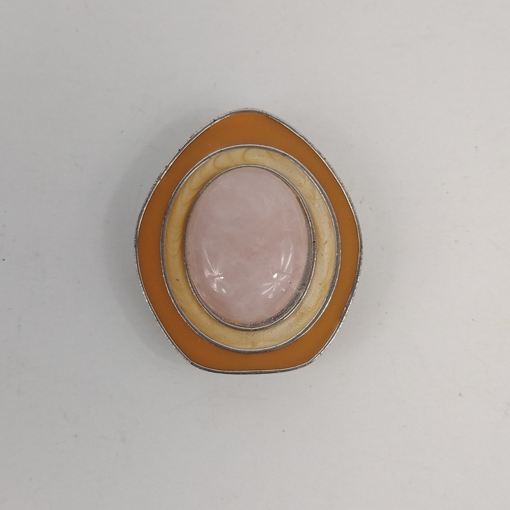 Vintage CS for Avon Rose Quartz and Enamel Brooch